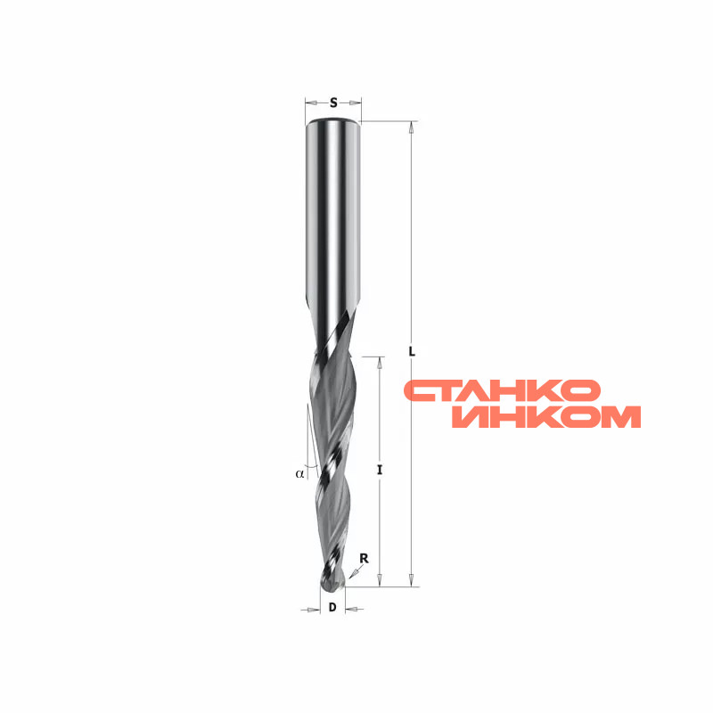 Фреза спиральная конусная для 3D фрезерования L=120 R=1,0 Z=3 S=12 RH CMT Фреза спиральная конусная для 3D фрезерования L=120 R=1,0 Z=3 S=12 RH CMT